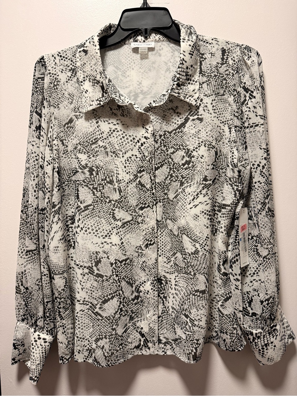 NWT Calvin Klein Snakeskin Print Button Front Blouse XL - Picture 2 of 8